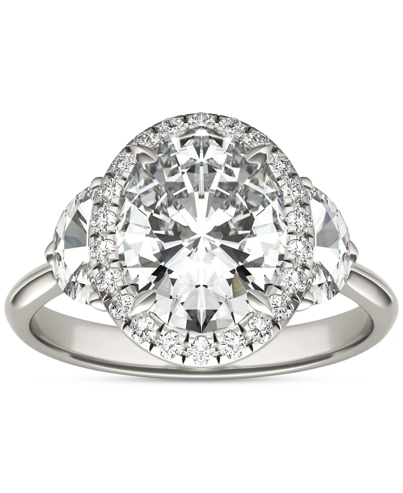 Charles & Colvard Moissanite Oval Halo Three Stone Ring (3-3/4 ct. t.w.) 14K White Gold