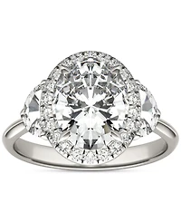 Charles & Colvard Moissanite Oval Halo Three Stone Ring (3-3/4 ct. t.w.) 14K White Gold
