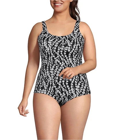 Lands' End Plus Size Tugless Low Leg One Piece Swimsuit