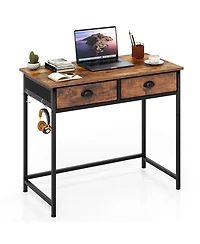 Space-Saving Home Office Desk with 2 Fabric Drawers and 4 Hanging Hooks for Organized Workspace