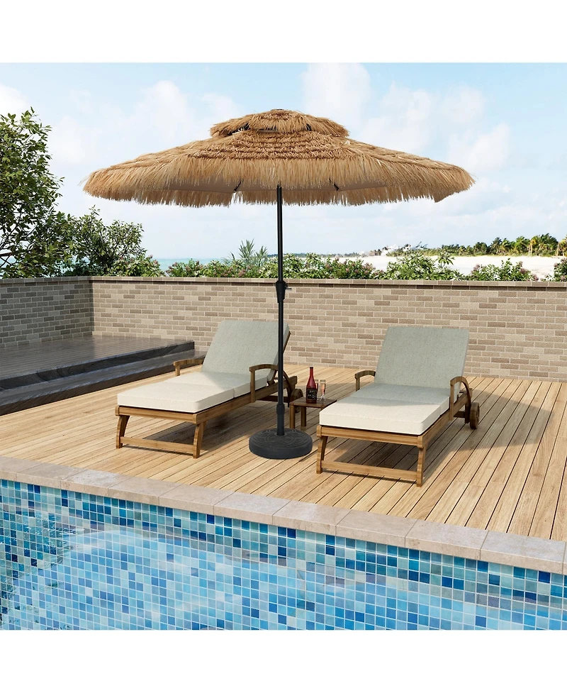 Ft. Outdoor Double Top Solar Light Hawaiian Style Thatch Umbrella