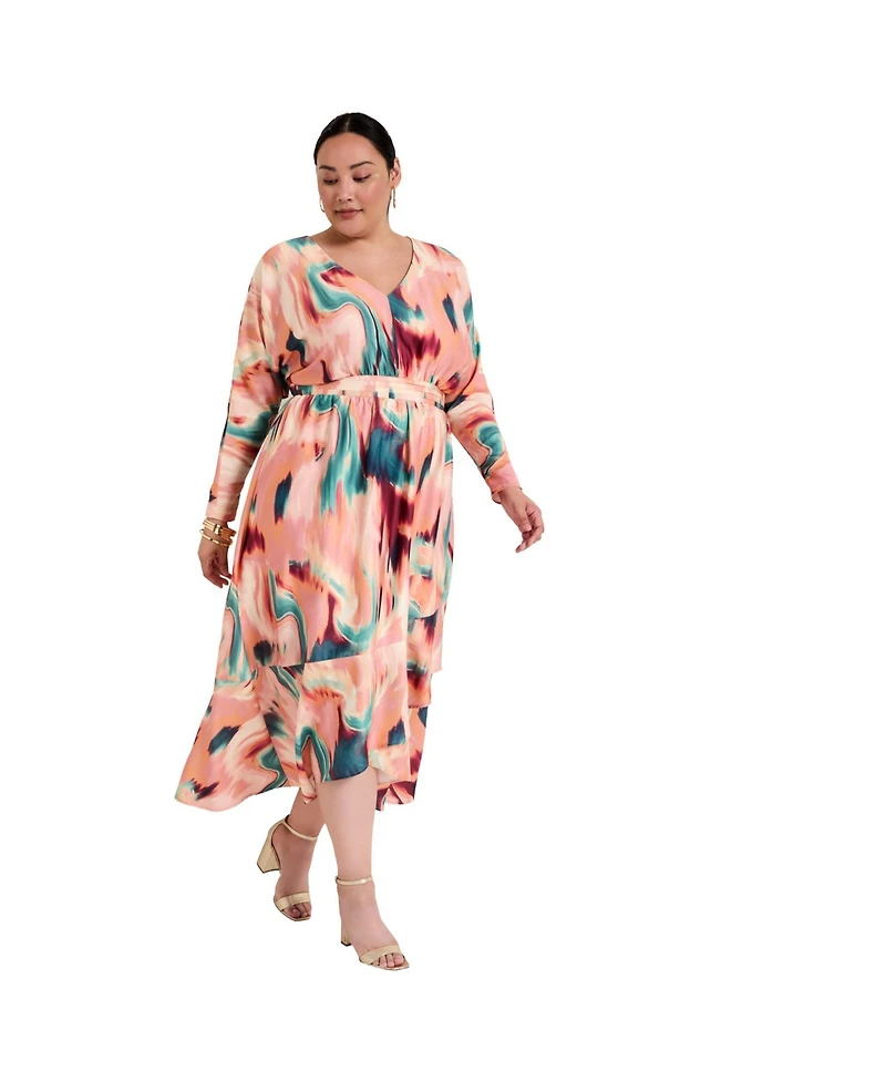 June + Vie Women's Ruffled Dolman Sleeve Maxi Dress