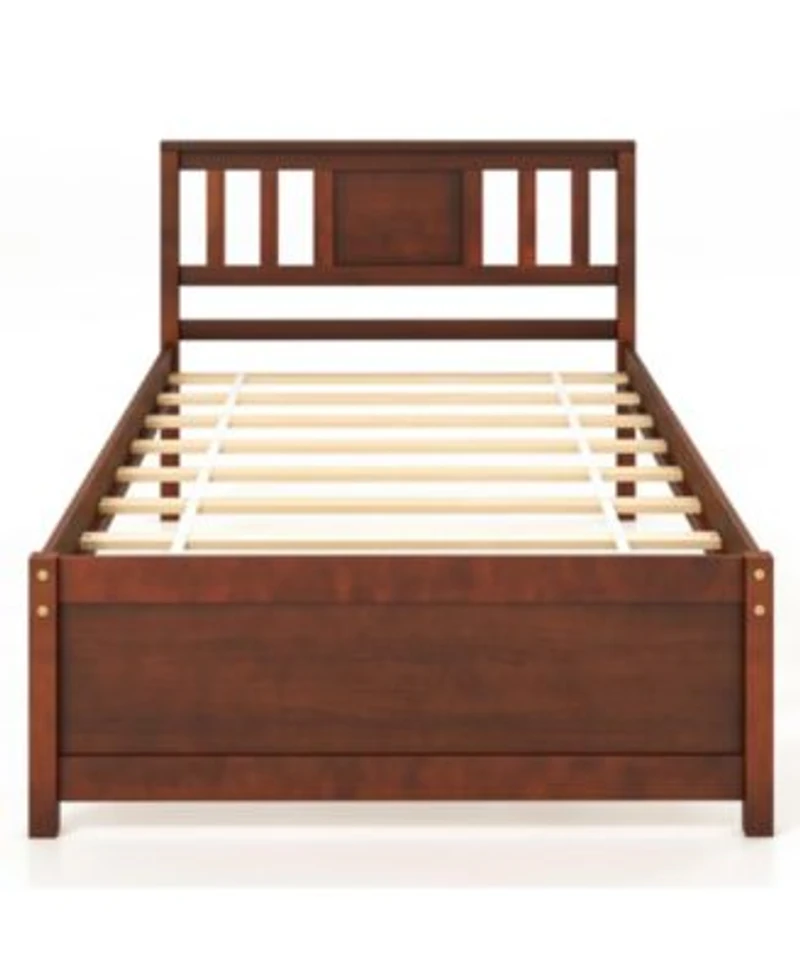 Wooden Platform Bed With Headboard Slat Support