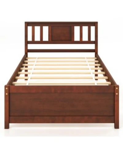 Wooden Platform Bed With Headboard Slat Support