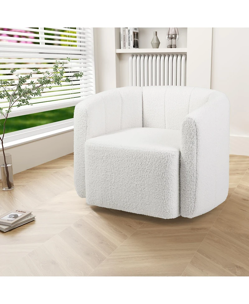 Modern Upholstered Sherpa Accent Chair with Curved Backrest and Armrests
