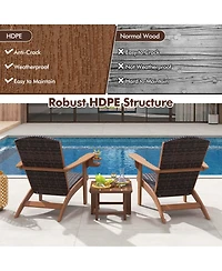 Patio Adirondack Chair with Rattan Padded Seat Wide Armrests & Hidden Cupholder