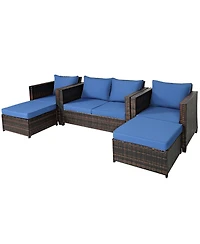 5 Pieces Patio Cushioned Rattan Furniture Set