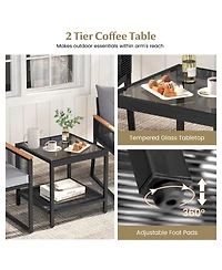 Gymax 3 Pcs Patio Furniture Set Pe Rattan Wicker Chairs w/ 2 Tier Coffee Table Soft Back