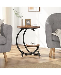 Tribesigns 2-Tier Side Table, Industrial Round End Table with Storage Shelf