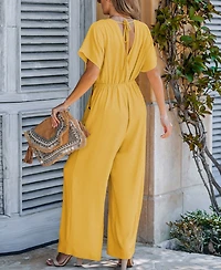 Cupshe Women's V-Neck Short Sleeve Straight Leg Jumpsuit