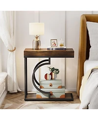 Tribesigns Narrow Side Table, C Shaped End Table Rustic Bedside Table Small Side Table for Couch