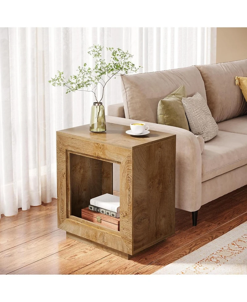 Tribesigns 24" Farmhouse End Table, 2 Tiered Side Table with Shelf Storage