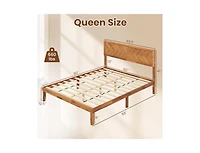 Bed Frame with Built-In Headboard and Storage Compartments