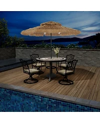 ft. Outdoor Double Layer Hawaiian Style Market Umbrella in Brown with Base and 32-Light Beads
