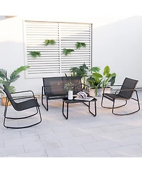 Gymax 8 Pcs Rocking Bistro Set Patio Furniture Set w/ Loveseat Rocking Chairs & Coffee Table