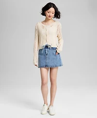 And Now This Women's Drawstring Denim Mini Skirt, Exclusively at Macy's
