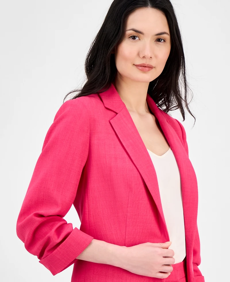 T Tahari Women's Ruched-Sleeve Open-Front Blazer