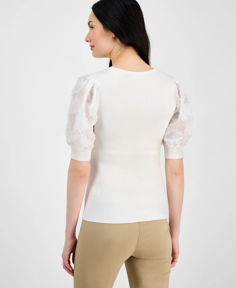 T Tahari Women's Round-Neck Elbow-Length-Sleeve