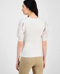 T Tahari Women's Round-Neck Elbow-Length-Sleeve