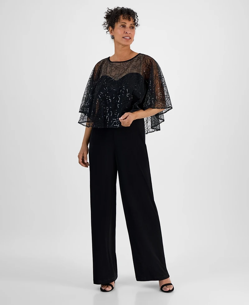 Connected Women's Sequin Mesh Wide-Leg Jumpsuit