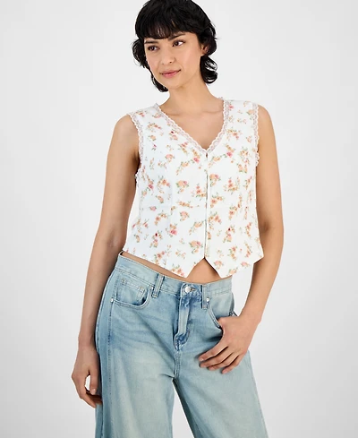 And Now This Women's Lace-Trim V-Neck Woven Vest, Exclusively at Macy's