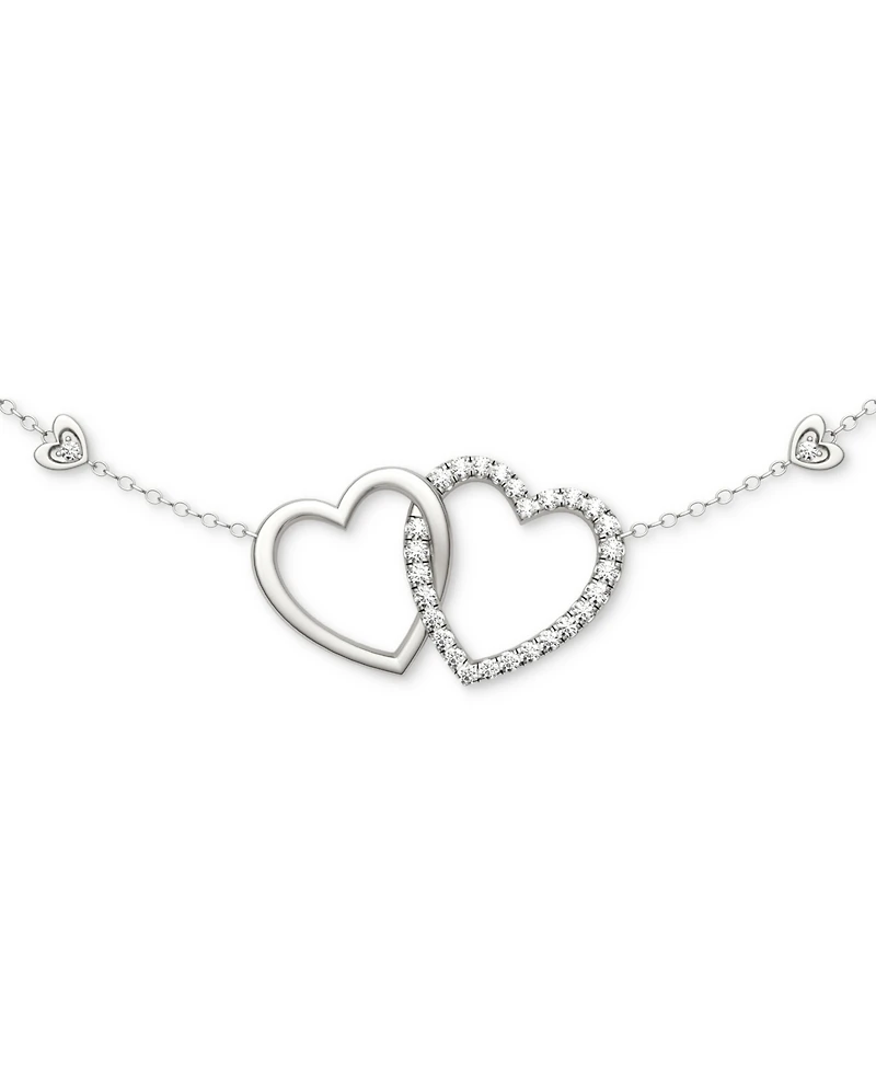 Charles & Colvard Moissanite Linked Hearts Pendant Necklace (3/8 ct. t.w.) in Sterling Silver, 18"