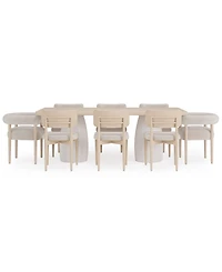 Lunare 9-Pc. Dining Set (Rectangular Table, 6 Curved Chairs & 2 Rolled Back Chairs)