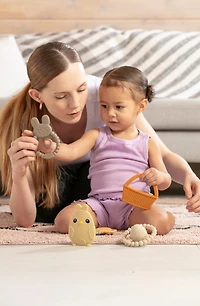 Sperric Toddler Easter Teether Set, Bunny, Carrot, Chicken, Rattle Egg & Basket Teething Toys Cute Teethers Gift Set