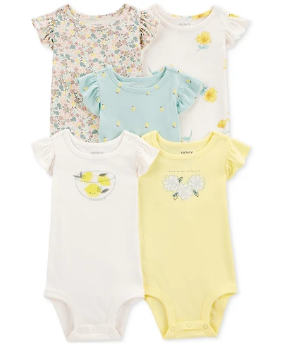 Carter's Baby Girls Cotton Short-Sleeve Lemon Bodysuits, Pack of 5