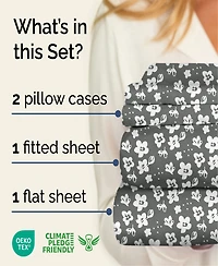 4 Piece Microfiber Floral Sheet Set - Queen