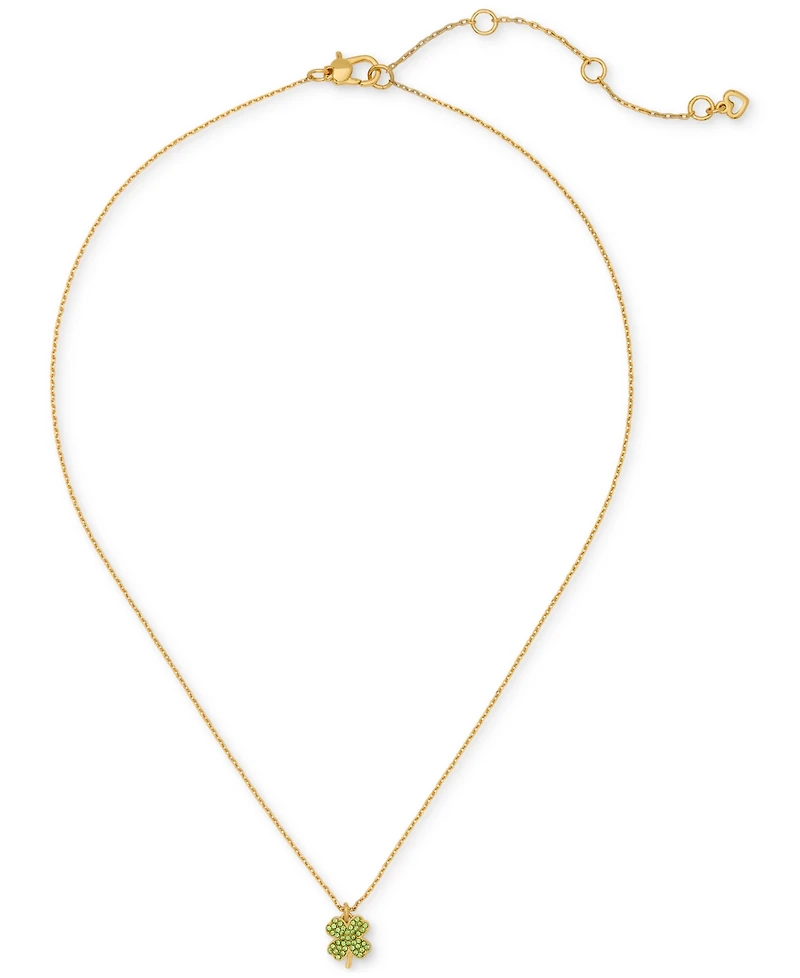 Kate Spade New York Lucky Charm Gold-Tone Pave Crystal Clover Pendant Necklace, 16" + 3" extender