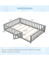 Montessori Bed Frame with Full-length Guardrails Safety Door and Latch