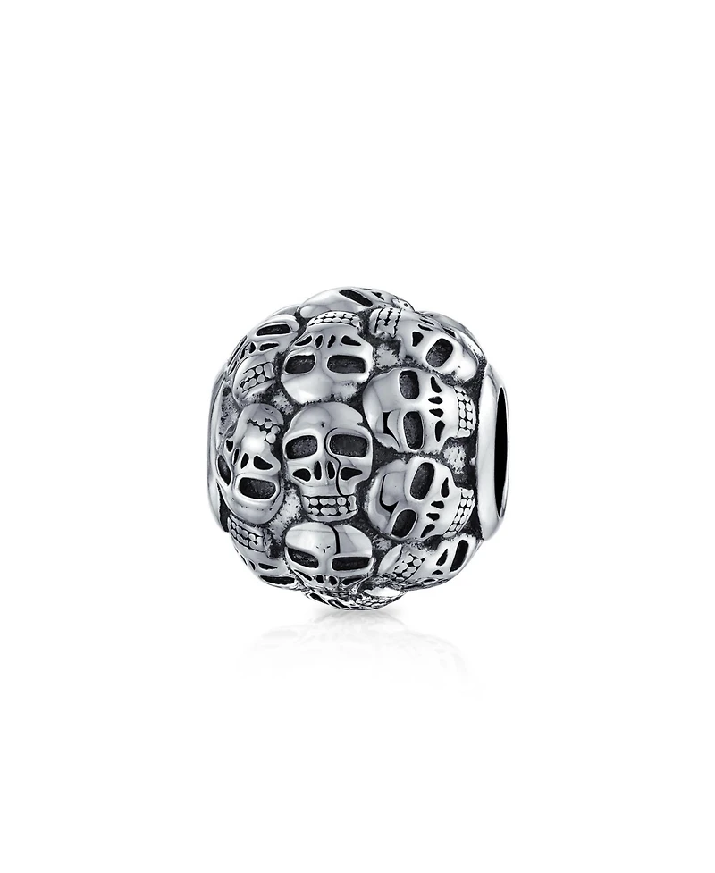 Bling Jewelry Round Barrel Skeleton Skulls Charm Bead Sterling Silver European Bracelet