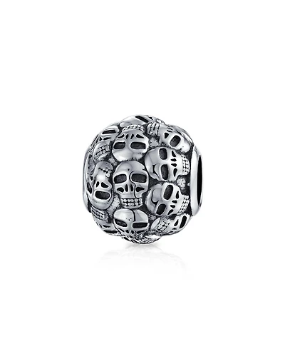 Bling Jewelry Round Barrel Skeleton Skulls Charm Bead Sterling Silver European Bracelet