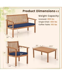 4 Piece Patio Wood Furniture Set Acacia Wood Sofa Set with Loveseat