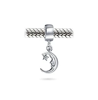 Bling Jewelry Starry Night Crescent Moon & Star Dangle Charm Bead Sterling Silver Bracelet