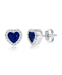 Sterling Silver, Sapphire Cz Heart Stud Earrings