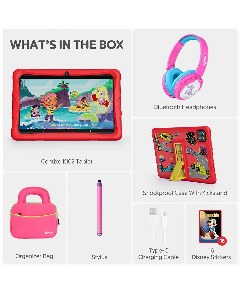 Contixo K103 10" Kids Tablet - 8-Core 2.0GHz, 3GB Ram, 32GB Storage, Android 13, Preloaded with 80 Disney E-books & Contixo Academy
