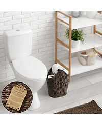 Casafield Toilet Paper Roll Holder Storage Basket with Wood Bar - Natural, Woven Water Hyacinth Wicker Bathroom Tissue Storage Organizer