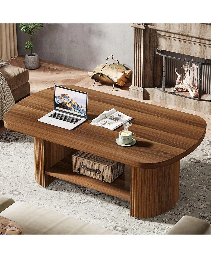Tribesigns Oval Coffee Table, Mid-Century 2-Tier Coffee Table with Storage Shelf