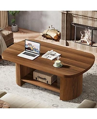 Tribesigns Oval Coffee Table, Mid-Century 2-Tier Coffee Table with Storage Shelf