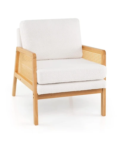 Mid Century Modern Accent Chair with Rattan Arms and Cushion