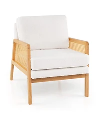 Mid Century Modern Accent Chair with Rattan Arms and Cushion