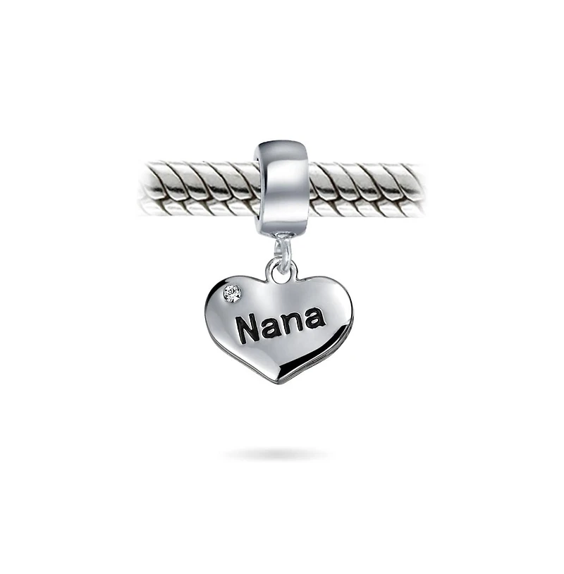Bling Jewelry Word Nana Heart Dangle Charm Bead Grandmother Crystal Sterling Silver Fit Bracelet