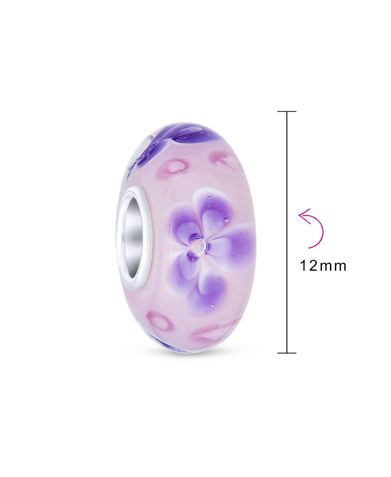 Bling Jewelry Floral Design Murano Glass Spacer Charm Bead with Sterling Silver Core