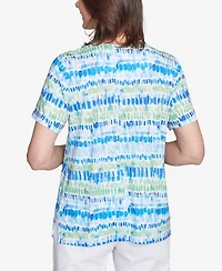 Alfred Dunner Women's Parrot Cay Tie Dye Chicklet Crew Neck Top