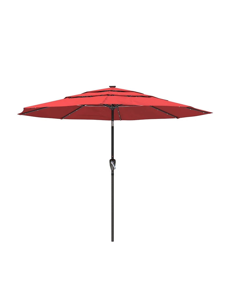 10 Ft Patio Umbrella with Solar Lights 3-Tier Outdoor Table Market Pool Umbrellas for Patio, Red