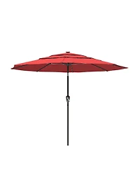 10 Ft Patio Umbrella with Solar Lights 3-Tier Outdoor Table Market Pool Umbrellas for Patio, Red