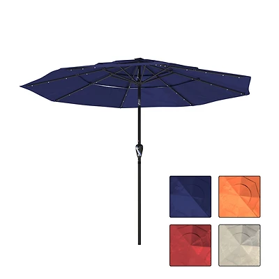 10 Ft Patio Umbrella with Solar Lights 3-Tier Outdoor Table Market Pool Umbrellas for Patio, Red