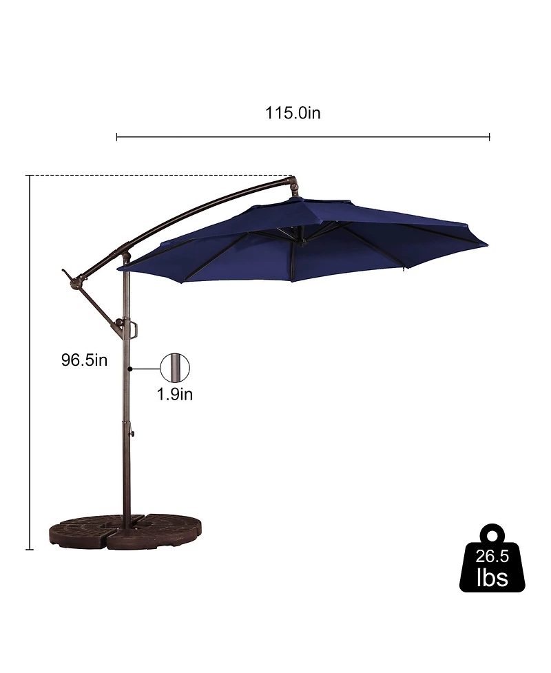 10 Ft Cantilever Patio Umbrella Offset Crank Large Outdoor Pool for Backyard Garden Deck Without Base
